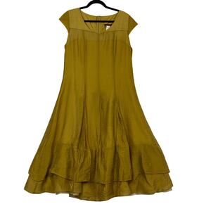 Design Today's Dark Chartreuse Lagenlook Fit Flare Cottage Core Midi Dress XL